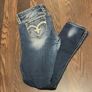 Rock Revival Blue Skinny Jeans with Decorative Stitching